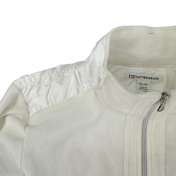 Cutter & Buck White Fleece Ruched Satin Sides Braves Zip Sweatshirt Jacket XL - Picture 7 of 7